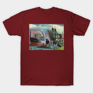 Lake Freighter Passing Through Buffalo Jackknife Bridge T-Shirt